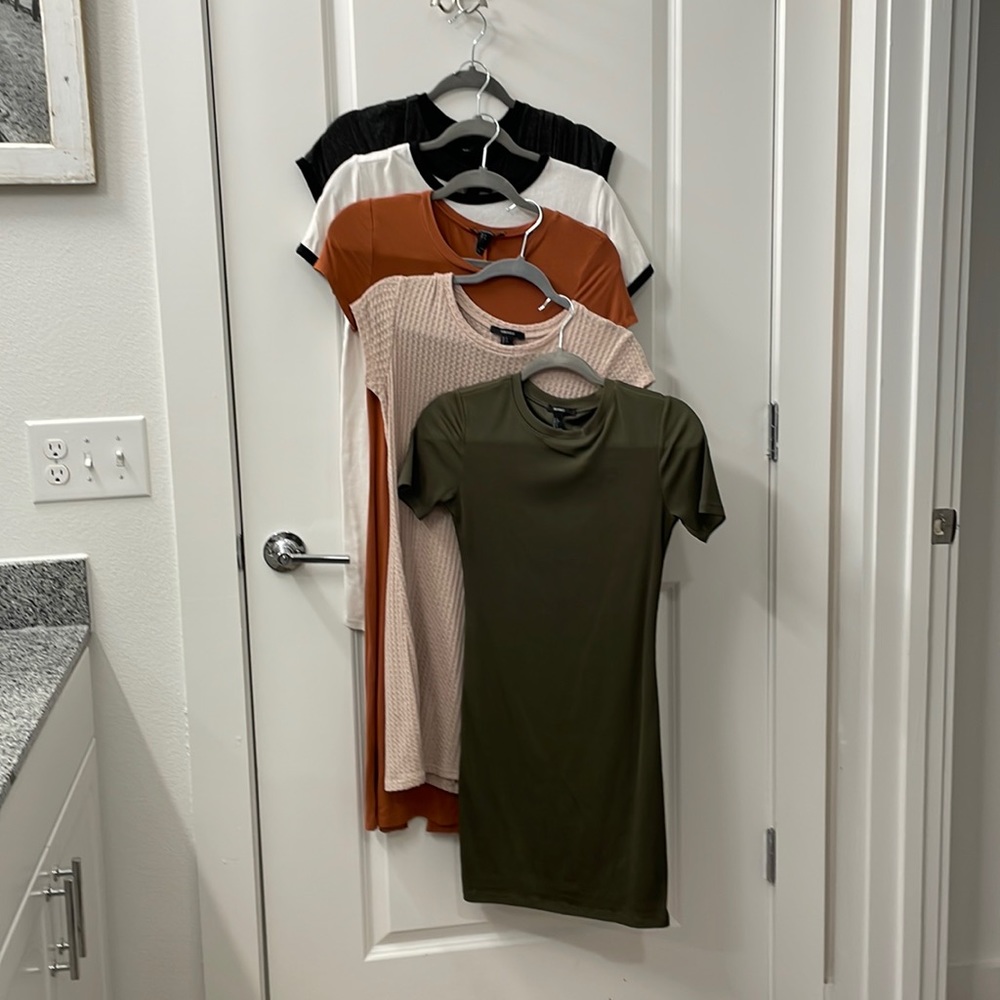 LOT 5 SM Forever 21 F21 t-shirt dresses! Knee, midi white gray rust beige green